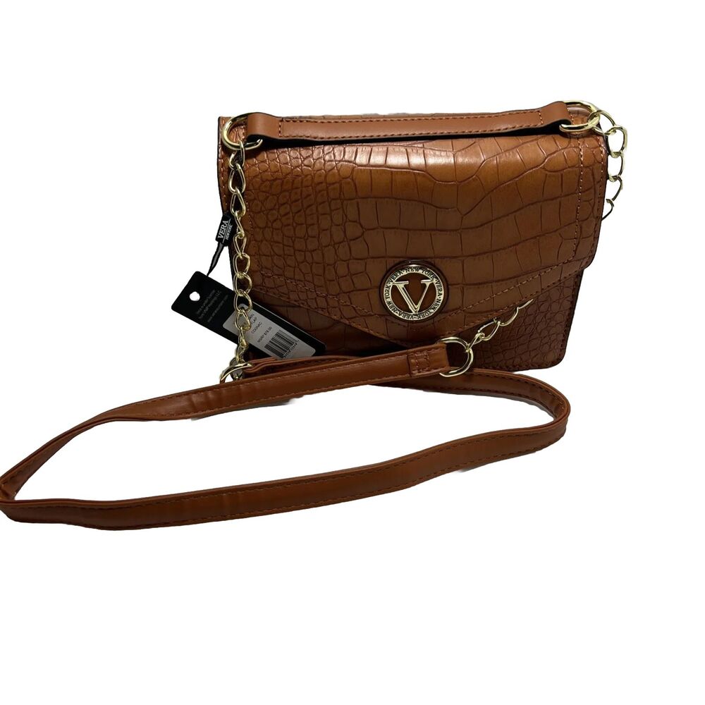 Vera Brown Crossbody purse Louise Chain CROCO FLAP MSRP 78.00
